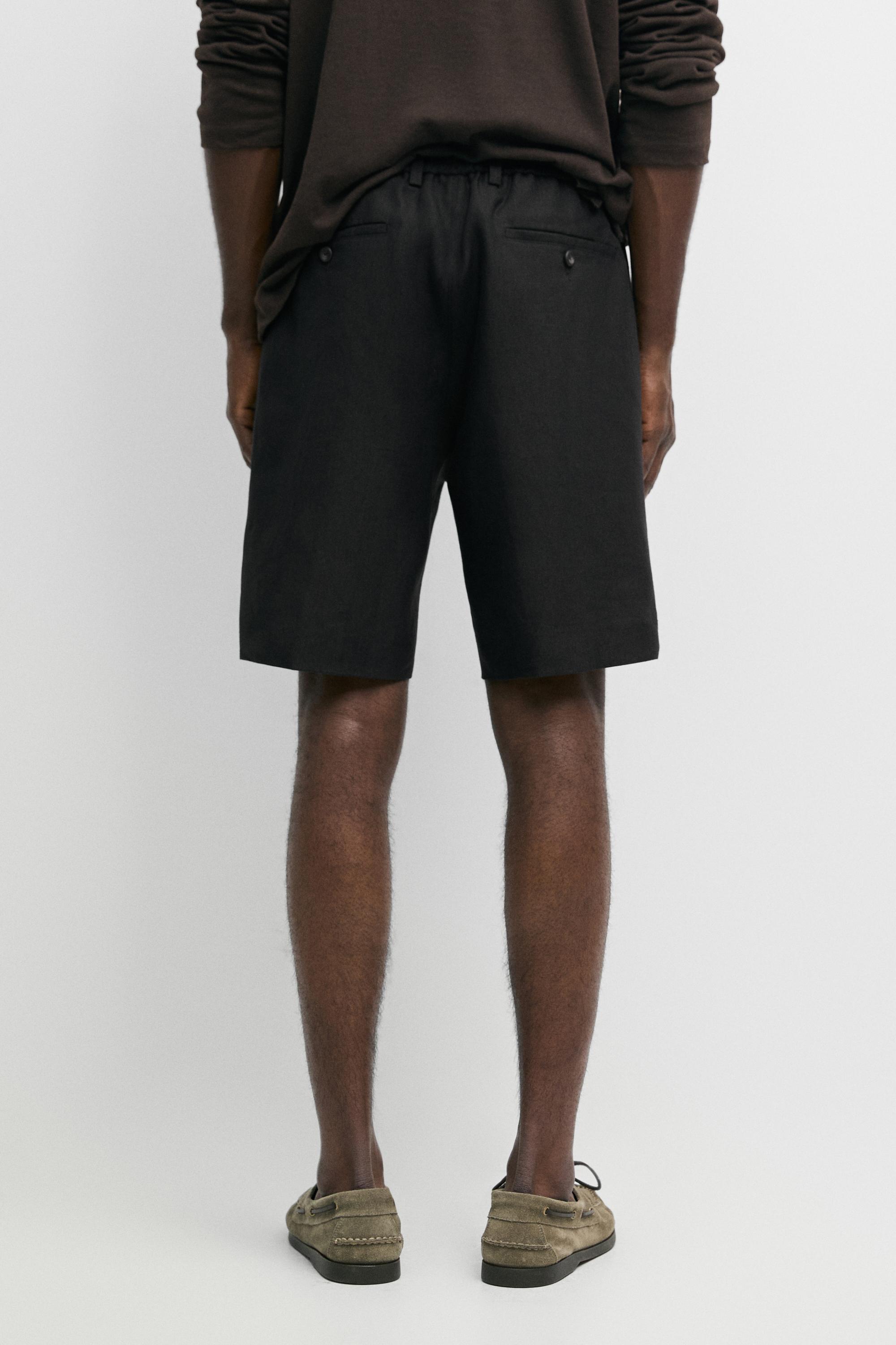100% linen short Bermuda shorts